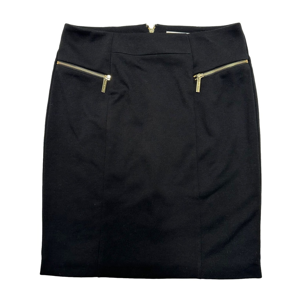 Michael Kors Women's Size 8 Stretchy Black Gold Zippers‎ Straight Pencil Skirt